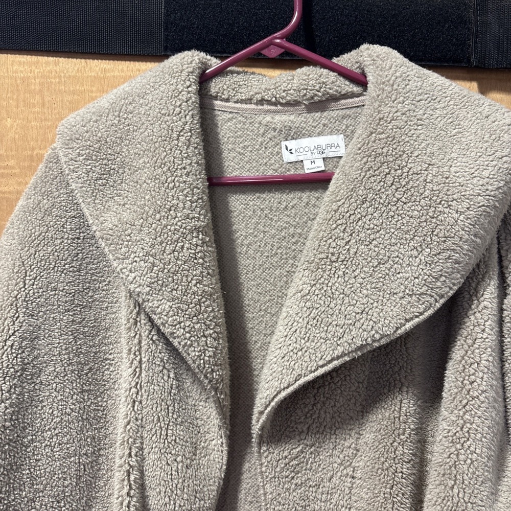 Koolaburra by UGG Sherpa Fleece Shawl Collar Cardigan Grayish Tan Medium